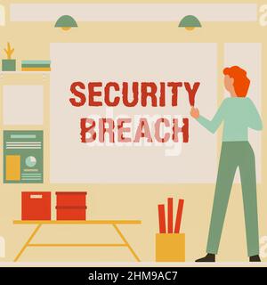 Text sign showing Security Breach. Word Written on incident that results in unauthorized access of data Businesswoman Casual Standing Presenting Stock Photo