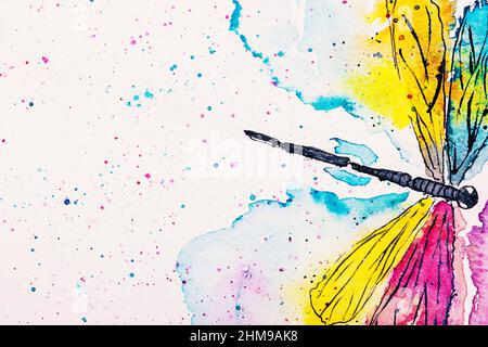 Abstract painting of butterfly, colorful background of waterpaints Stock Photo