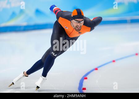 Beijing, China. 08th Feb, 2022. BEIJING, CHINA - FEBRUARY 8: Kjeld Nuis of the Netherlands competing in the Men's 1500m during the Beijing 2022 Olympic Games at the National Speedskating Oval on February 8, 2022 in Beijing, China (Photo by Douwe Bijlsma/Orange Pictures) NOCNSF Credit: Orange Pics BV/Alamy Live News Stock Photo
