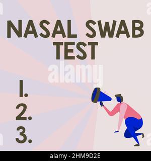 Conceptual display Nasal Swab Test. Business idea diagnosing an upper respiratory tract infection through nasal secretion Illustration Of A Person Stock Photo