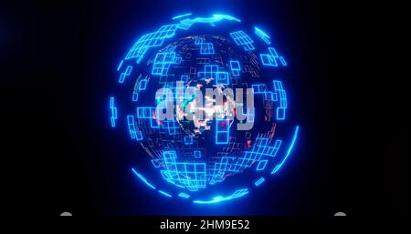 3D neon glowing sphere? Nuclear energy. Technology background. Stock Photo