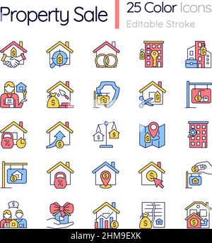 Property sale RGB color icons set Stock Vector