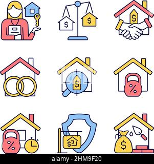 Real estate RGB color icons set Stock Vector