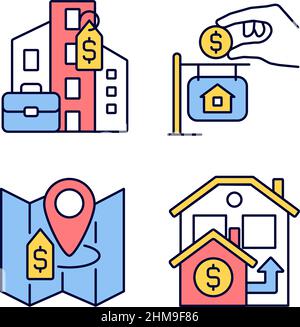Realty purchasing types RGB color icons set Stock Vector