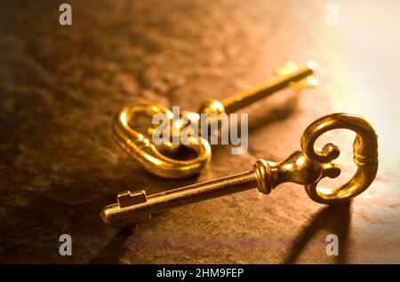 Macro Image of Antique Gold Keys Horizontal Stock Photo