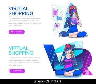 Virtual shopping metaverse vector website template, web page and landing page design for website and mobile site development. Virtual reality and onli Stock Vector