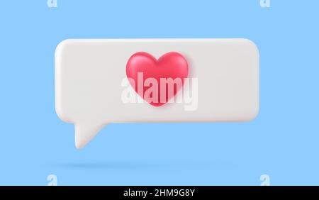 3d social media notification love like heart icon in red pin isolated ...