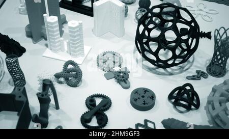Abstract models printed by 3d printer close-up. Stock Photo