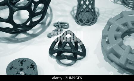 Abstract models printed by 3d printer close-up. Stock Photo