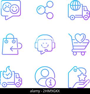 Online shopping assistance gradient linear vector icons set Stock Vector