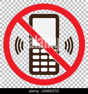 Cell telephone warning stop sign icon on transparent background. Push button phone turn off. Vector Illustration Stock Vector