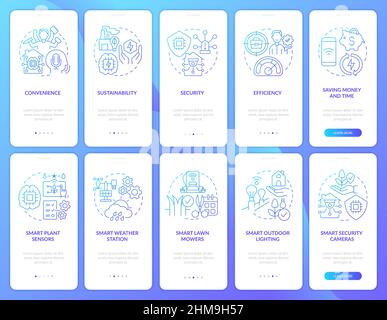 Technological innovations blue gradient onboarding mobile app screen set Stock Vector