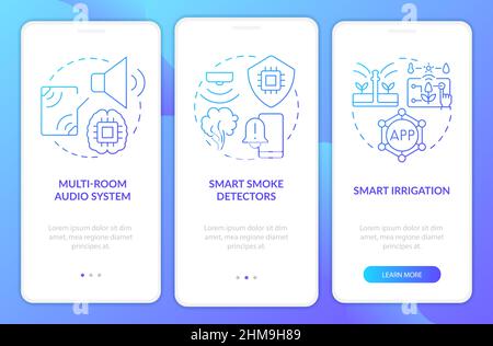 Home automation products blue gradient onboarding mobile app screen Stock Vector