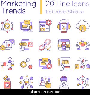 Marketing trends RGB color icons set Stock Vector