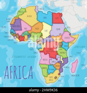 Political Africa Map vector illustration with different colors for each country. Editable and clearly labeled layers. Stock Vector