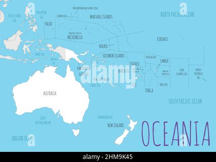 Political Oceania Map vector illustration with countries in white color. Editable and clearly labeled layers. Stock Vector