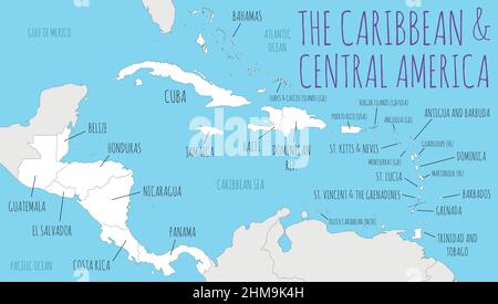 Political Caribbean and Central America Map vector illustration with countries in white color. Editable and clearly labeled layers. Stock Vector