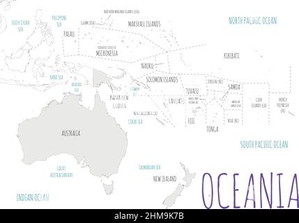 Political Oceania Map vector illustration isolated in white background. Editable and clearly labeled layers. Stock Vector