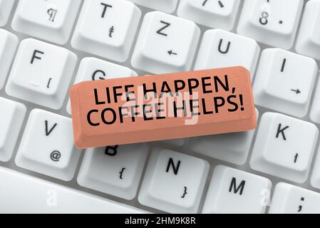 Writing displaying text Life Happen, Coffee Helps. Business idea Drinking hot while having problems troubles Researching Software Development Stock Photo