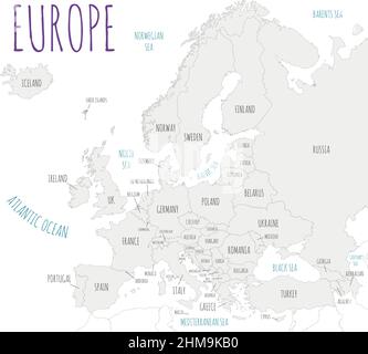 Political Europe Map vector illustration isolated in white background. Editable and clearly labeled layers. Stock Vector