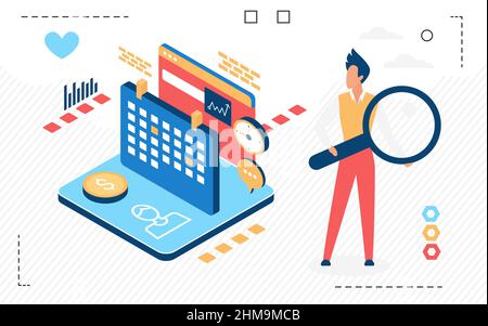 Company effective corporate time management strategies. Long time planning and tracking business processes Stock Vector