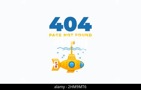 404 error page not found illustration for websites under construction. With submarine under water and periscope illustration Isolated Stock Vector