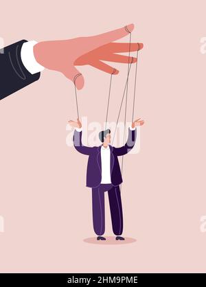 Businessman marionette on ropes controlled hand. Business vector illustration Stock Vector