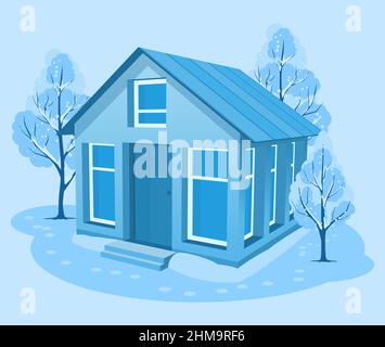 Winter landscape. 3D cottage surrounded by trees Stock Vector Image ...
