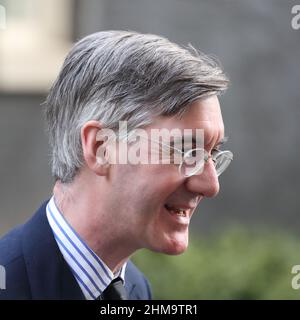 London, UK. 8th Feb, 2022. Newly appointed Minister of State for Brexit Opportunities and Government Efficiency Jacob Rees-Mogg leaving after the weekly Cabinet Meeting at No 10 Downing Street. Credit: Uwe Deffner/Alamy Live News Stock Photo