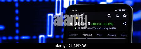 Bitcoin (BTC) editorial banner. Illustrative photo for news about Bitcoin (BTC) - a cryptocurrency Stock Photo