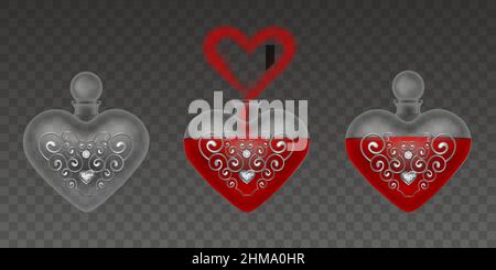Valentine's day isolated love potion bottles. Stock Vector