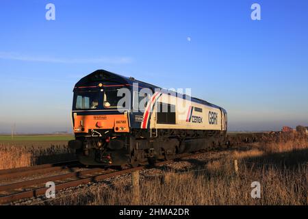 GBRF 66780 Cemex Express, Diesel powered freight train near Whittlesey town station, Fenland, Cambridgeshire, England. Stock Photo