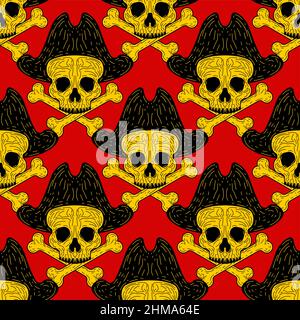 Pirate skull hand drawing pattern seamless. Vector texture Stock Vector