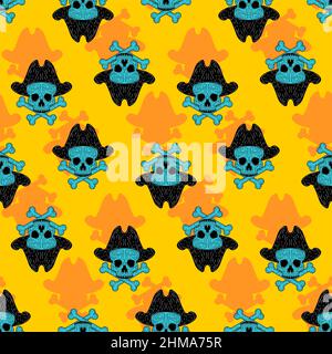 Pirate skull hand drawing pattern seamless. Vector texture Stock Vector