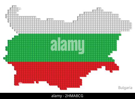 Dotted map vector illustration graphic with small cubes as a geographical map of Bulgaria in flag colors Stock Vector