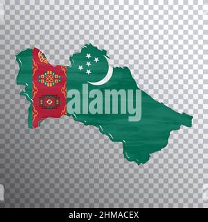 Turkmenistan flag and map, transparent background, Clipping path Stock Photo