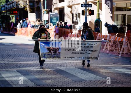 san antonio parade route banner Stock Photo