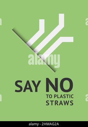 Say no to plastic straws, trendy ecological posters set for print, vector illustration 10eps. Stock Vector
