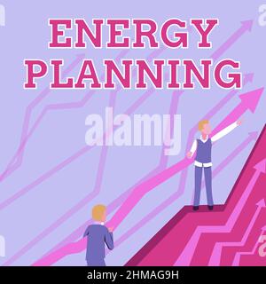 Sign displaying Energy Planning. Word Written on making of a strategy and plan for the consumption of energy Arrows Guiding Two Collaborating Stock Photo