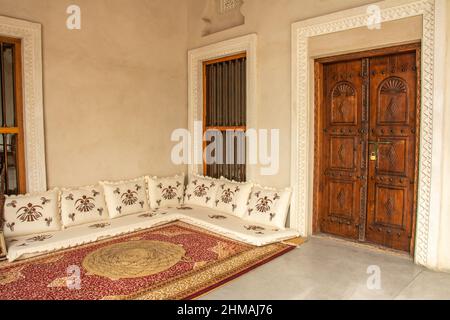 Traditional Arabic Style Seating Area With Carpet And Cushions In The United Arab Emirates 2hmaj76 