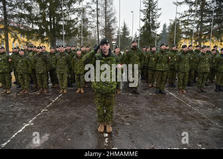 Starychi, Ukraine 2 february 2017.  Canadian instructors  seen during Opening ceremony of the next stage of training of the Armed Forces units under the program 'Joint Multinational Training Group - Ukraine' (JMTG-U). Stock Photo