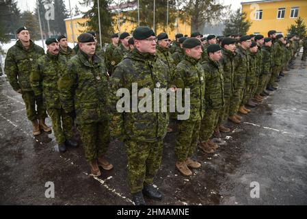 Starychi, Ukraine 2 february 2017.  Canadian instructors  seen during Opening ceremony of the next stage of training of the Armed Forces units under the program 'Joint Multinational Training Group - Ukraine' (JMTG-U). Stock Photo
