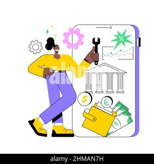 Core banking IT system abstract concept vector illustration. Financial transaction, business software, core banking IT service, back-end system, manage account, clients deposit abstract metaphor. Stock Vector