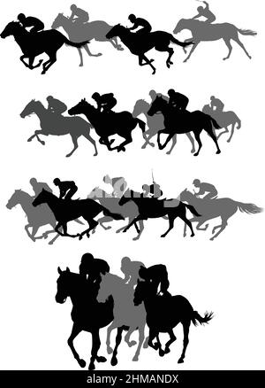 horse race silhouettes - vector artwork Stock Vector