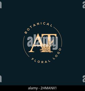 Initial AT letter luxury beauty flourishes ornament monogram logo Stock Vector