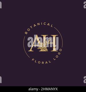 Initial AH letter luxury beauty flourishes ornament monogram logo Stock Vector