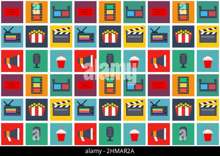 Movie Cinema seamless pattern background on white Stock Vector