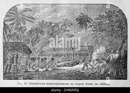 Human sacrifice on the island of Tahiti (by Lubbock). llustration from The History of Culture in Selected Essays by Julius Lippert.  1902 edition. St. Petersburg Electric Printing House, St. Petersburg Stock Photo