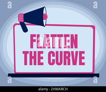 Handwriting text Flatten The Curve. Word for raising an awareness on slowing the rate of the infectious disease Illustration Of Megaphone On Blank Stock Photo