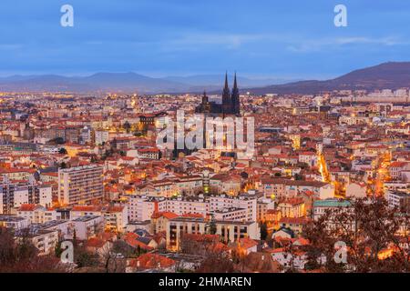 Skyline of Clermont-Ferrand France at Dusk Stock Photo